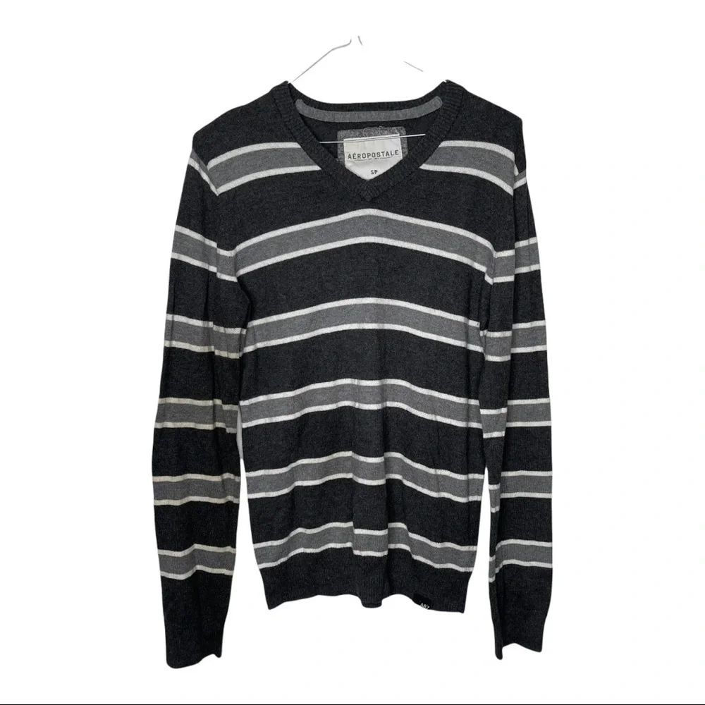 Aeropostale Mens Striped V Neck Pullover Sweater Size Small